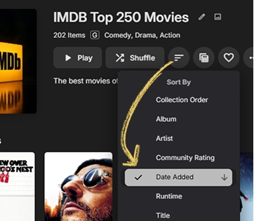 Emby Collection Sort by Date Added does the job for most.